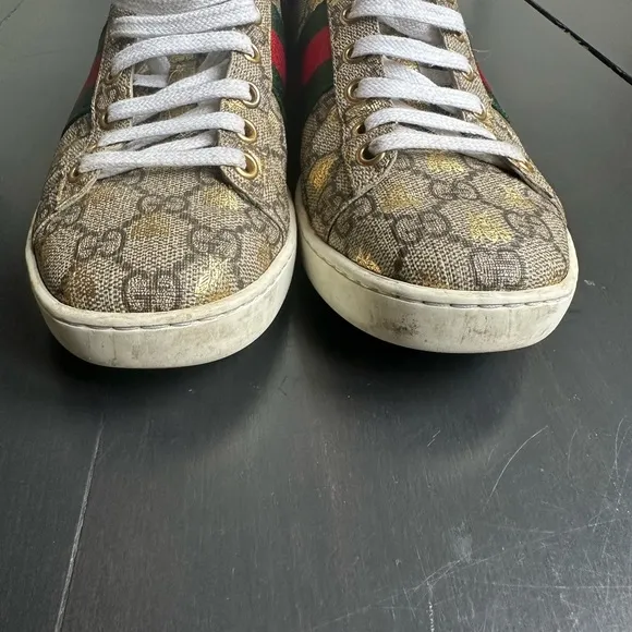 Gucci Brown and Red Sneakers with Iconic Pattern