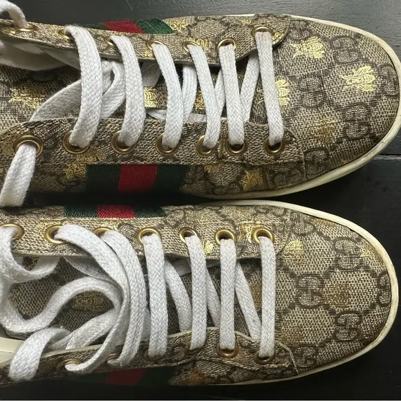 Gucci Brown and Red Sneakers with Iconic Pattern