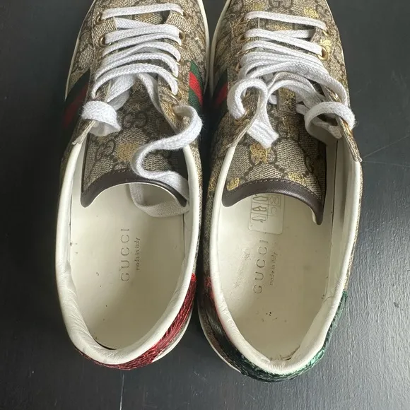 Gucci Brown and Red Sneakers with Iconic Pattern