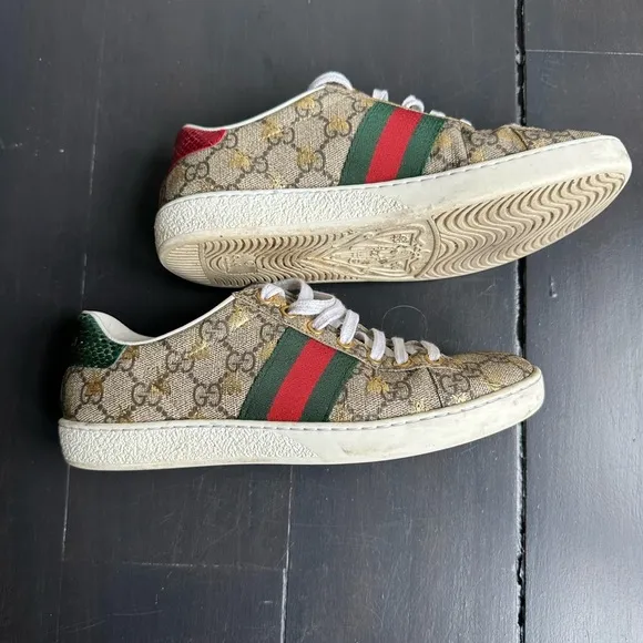Gucci Brown and Red Sneakers with Iconic Pattern