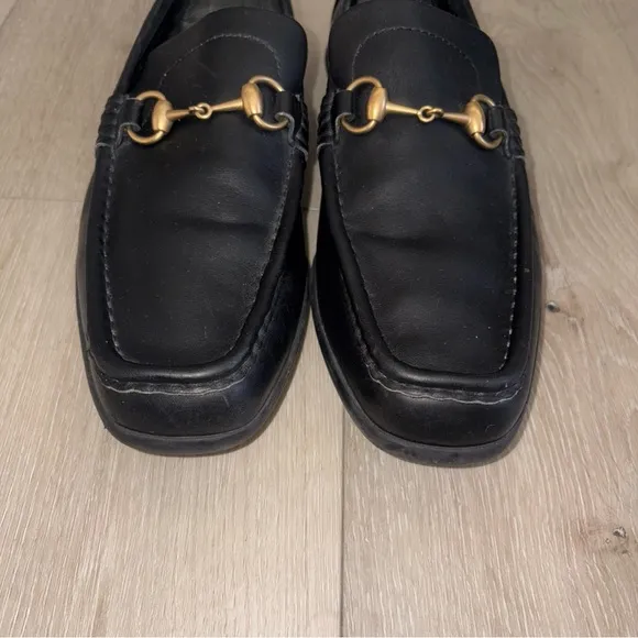 Gucci Choc Black Leather Gold Horsebit Driving Loafers US 9.5 D Men’s 117708
