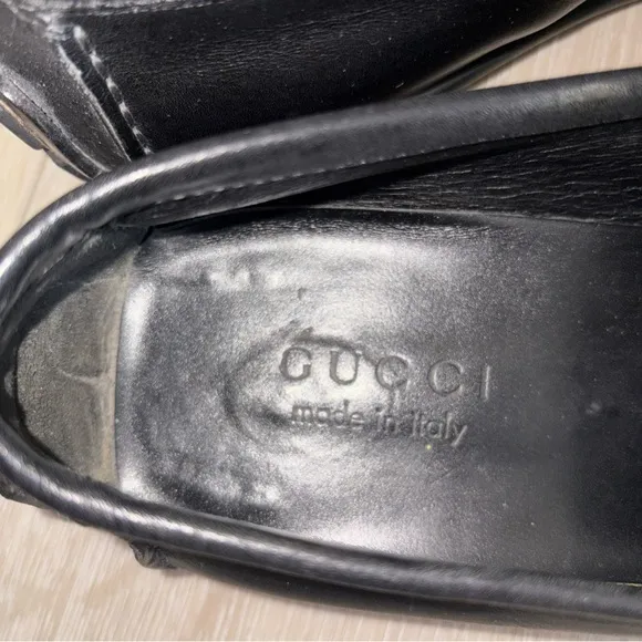 Gucci Choc Black Leather Gold Horsebit Driving Loafers US 9.5 D Men’s 117708