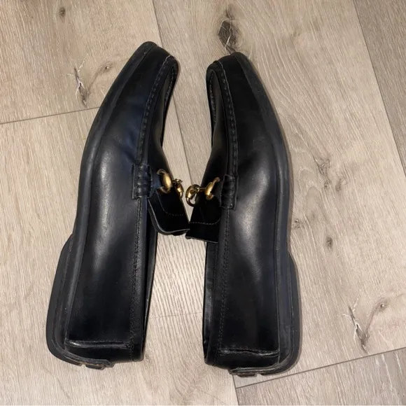 Gucci Choc Black Leather Gold Horsebit Driving Loafers US 9.5 D Men’s 117708