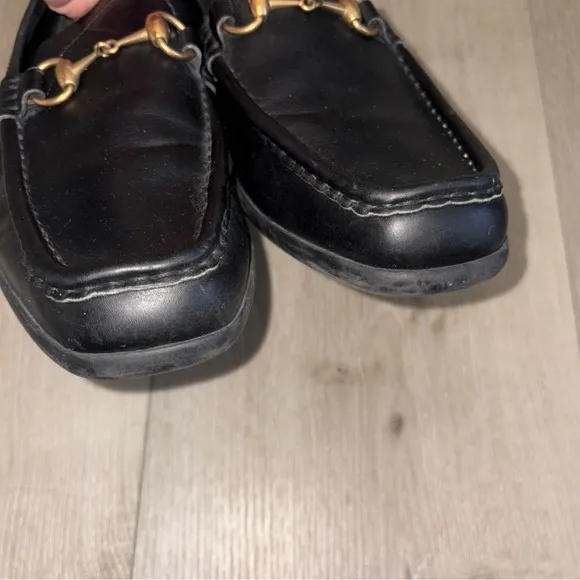 Gucci Choc Black Leather Gold Horsebit Driving Loafers US 9.5 D Men’s 117708