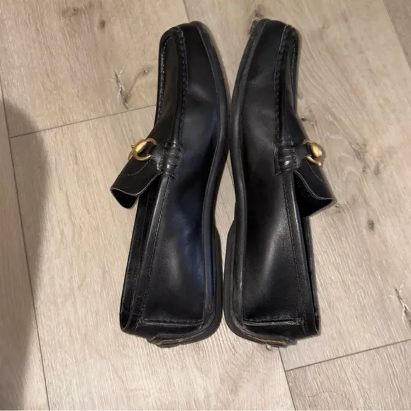 Gucci Choc Black Leather Gold Horsebit Driving Loafers US 9.5 D Men’s 117708