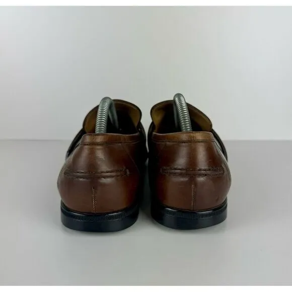 Gucci Men's Brown Leather Mila‎ Wimbledon Logo Loafers Size 6.5 Shoes