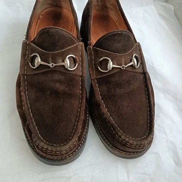 Gucci Mens Horsebit Loafers Shoes Brown Suede Lug Sole Size 12D