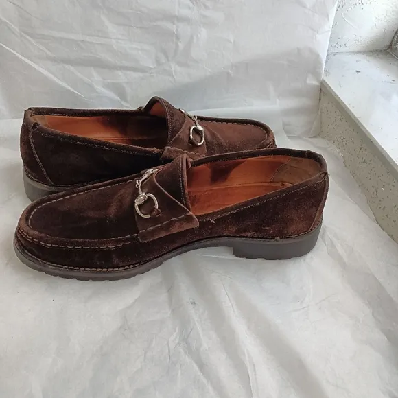 Gucci Mens Horsebit Loafers Shoes Brown Suede Lug Sole Size 12D