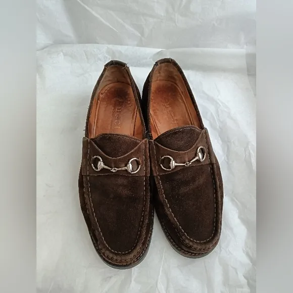 Gucci Mens Horsebit Loafers Shoes Brown Suede Lug Sole Size 12D