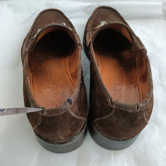 Gucci Mens Horsebit Loafers Shoes Brown Suede Lug Sole Size 12D
