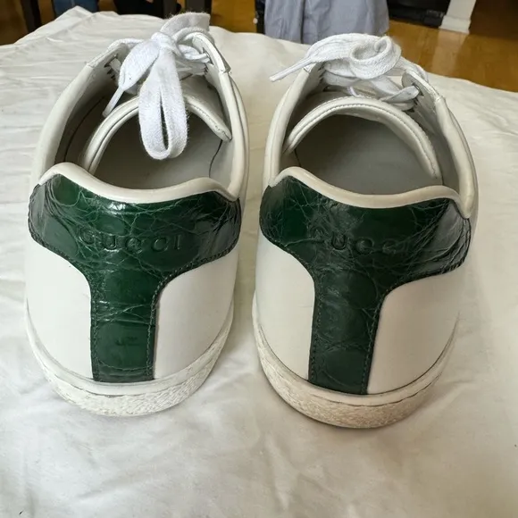 Gucci White and Green Sneakers with Sleek Design