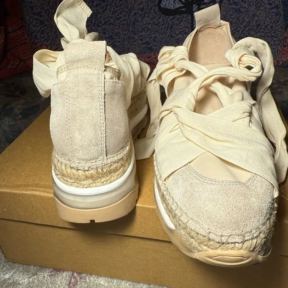 Hand Made in Spain Cream Sneakers with Ribbon  Detailing