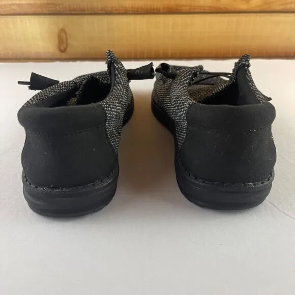 Hey Dude Wally M8 W10 Slip On Casual Comfort‎ Sneaker Shoes Black Gray