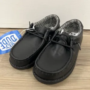 Hey Dude Wally Youth Mono Leather Black Slip On Comfort Shoes Kids Size YT2 NWT