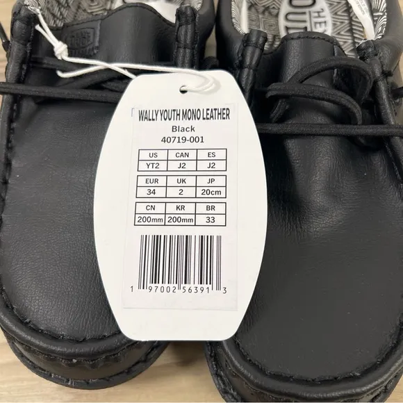 Hey Dude Wally Youth Mono Leather Black Slip On Comfort Shoes Kids Size YT2 NWT