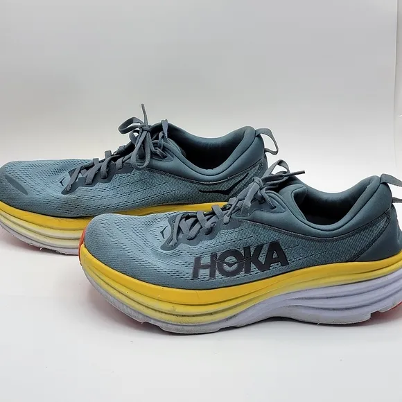 HOKA Bondi 8 Blue and Yellow Athletic Shoes SIZE 12. #1405