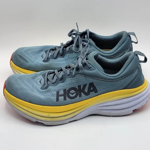 HOKA Bondi 8 Blue and Yellow Athletic Shoes SIZE 12. #1405