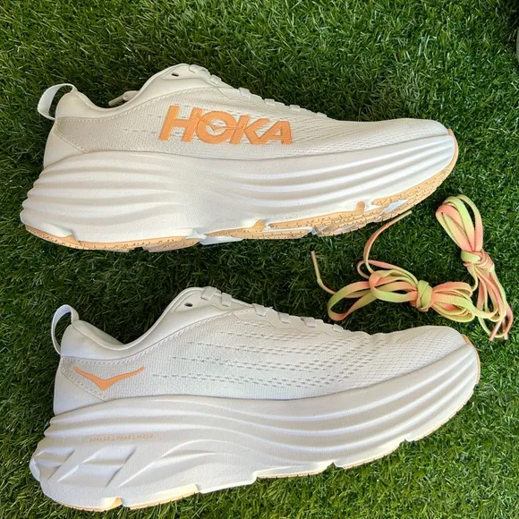 HOKA Bondi 8 sneakers women size 9.5 White/ Cantaloupe New Season New w/box