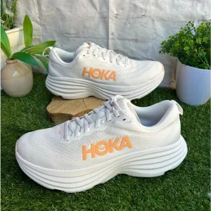 HOKA Bondi 8 sneakers women size 9.5 White/ Cantaloupe New Season New w/box