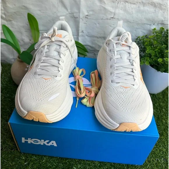 HOKA Bondi 8 sneakers women size 9.5 White/ Cantaloupe New Season New w/box