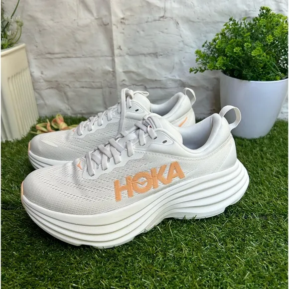 HOKA Bondi 8 sneakers women size 9.5 White/ Cantaloupe New Season New w/box