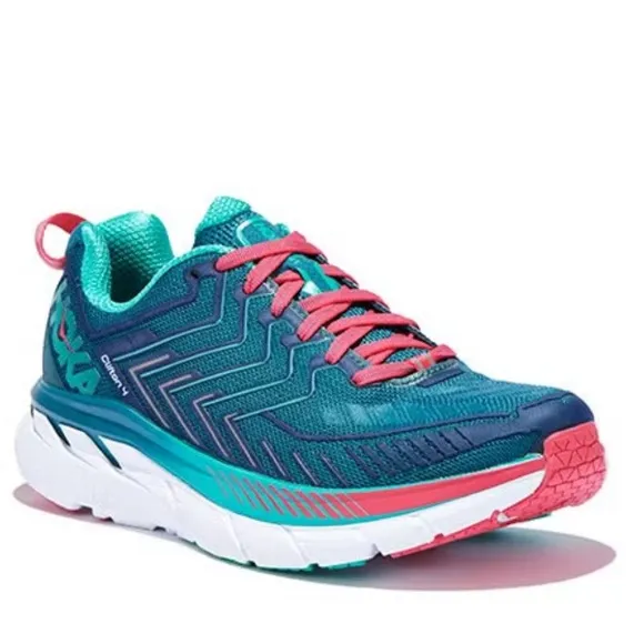 Hoka One One 4 Blue and Pink Athletic Shoes with Cushioned Sole