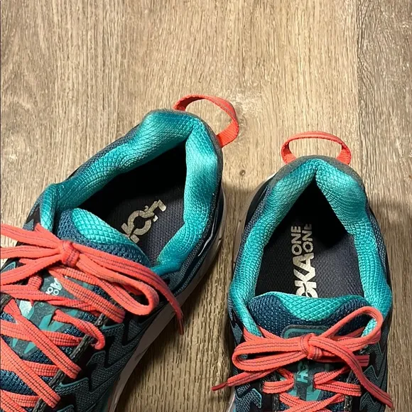 Hoka One One 4 Blue and Pink Athletic Shoes with Cushioned Sole