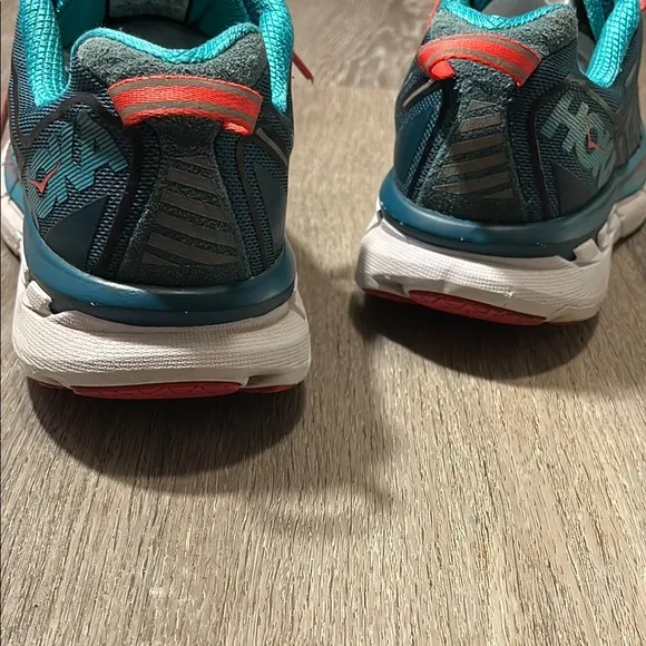 Hoka One One 4 Blue and Pink Athletic Shoes with Cushioned Sole