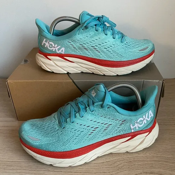 HOKA ONE ONE CLIFTON 8 Aquarelle/ Eggshell Shoes Sneakers- Women 8.5