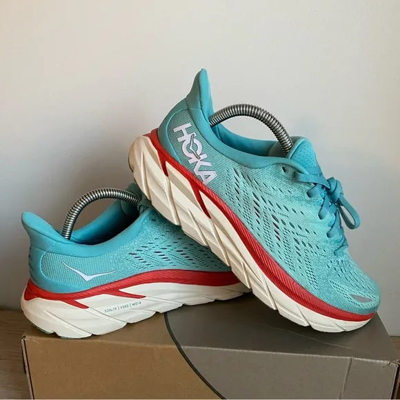 HOKA ONE ONE CLIFTON 8 Aquarelle/ Eggshell Shoes Sneakers- Women 8.5