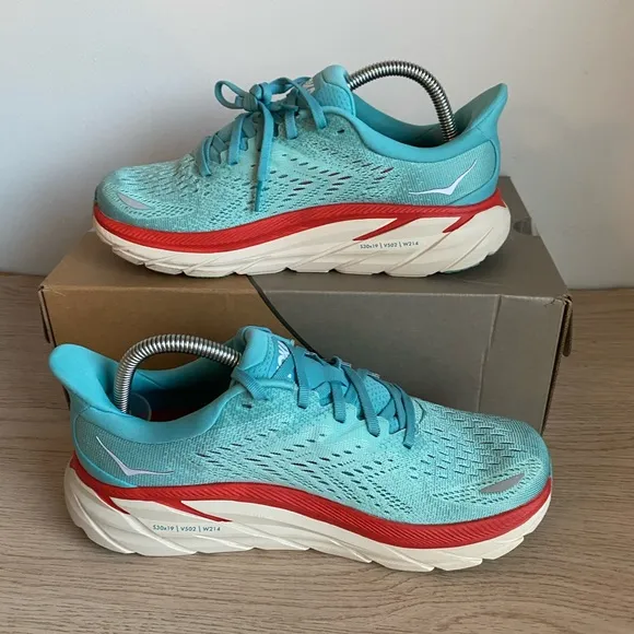 HOKA ONE ONE CLIFTON 8 Aquarelle/ Eggshell Shoes Sneakers- Women 8.5