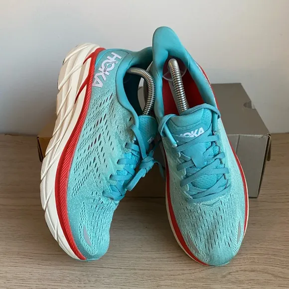HOKA ONE ONE CLIFTON 8 Aquarelle/ Eggshell Shoes Sneakers- Women 8.5