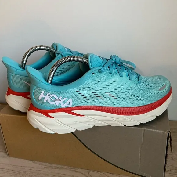 HOKA ONE ONE CLIFTON 8 Aquarelle/ Eggshell Shoes Sneakers- Women 8.5