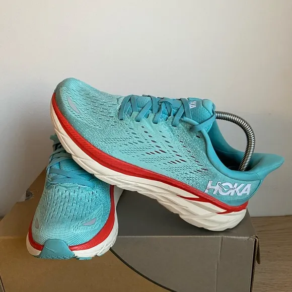 HOKA ONE ONE CLIFTON 8 Aquarelle/ Eggshell Shoes Sneakers- Women 8.5