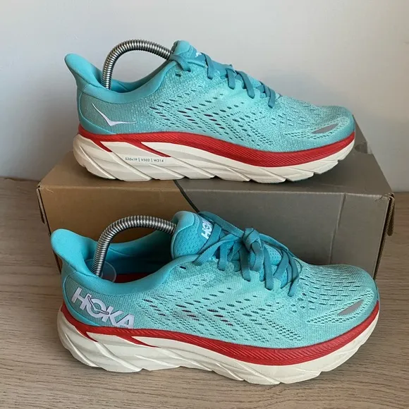 HOKA ONE ONE CLIFTON 8 Aquarelle/ Eggshell Shoes Sneakers- Women 8.5