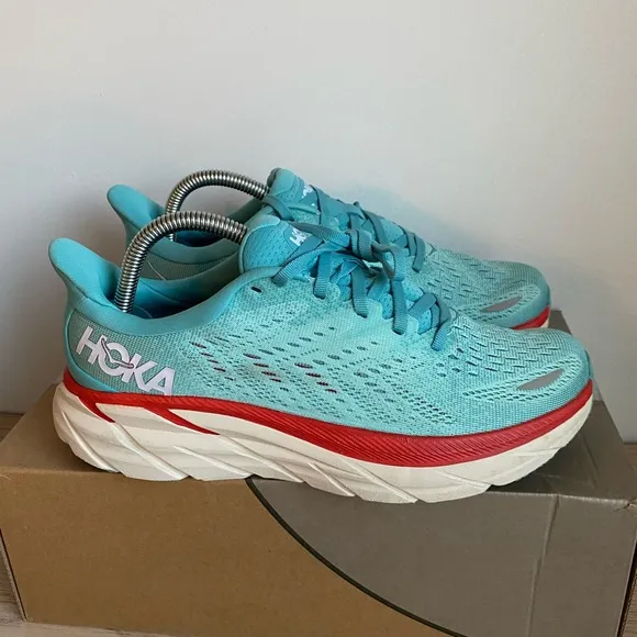 HOKA ONE ONE CLIFTON 8 Aquarelle/ Eggshell Shoes Sneakers- Women 8.5