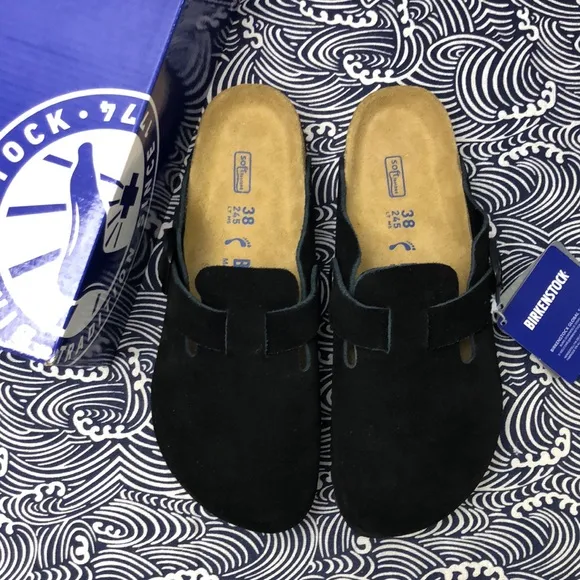 🎉HOT NWT Women's Black Suede Birkenstock Boston Shoes - Narrow Fit