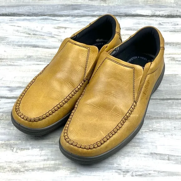 Hotter Tan Vegan Leather Loafers Link Slip-On Comfort Concept Casual Shoe Men 9M
