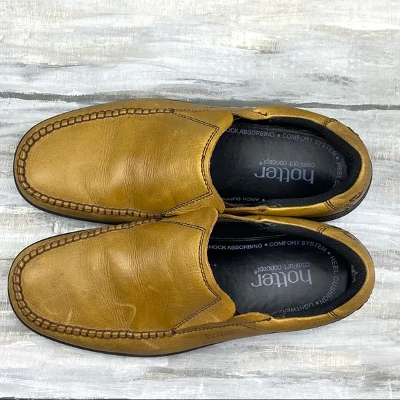 Hotter Tan Vegan Leather Loafers Link Slip-On Comfort Concept Casual Shoe Men 9M