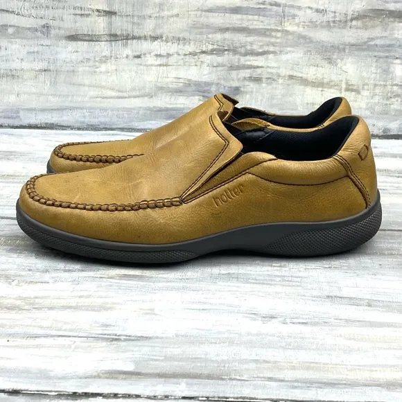 Hotter Tan Vegan Leather Loafers Link Slip-On Comfort Concept Casual Shoe Men 9M
