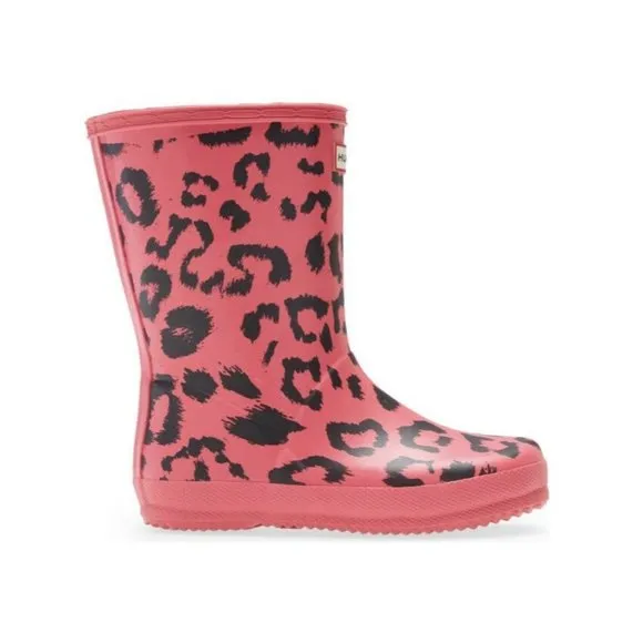 HUNTER NWT In Box Kids First Classic Rain Boot Pink Leopard HTF Rare Siz…