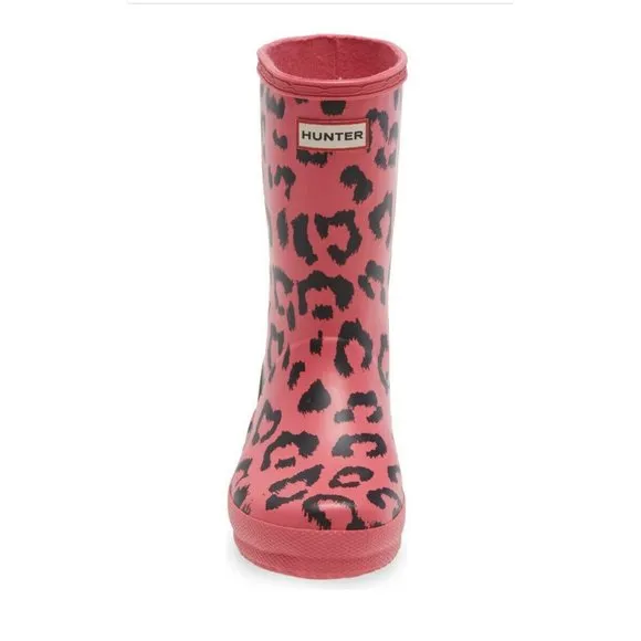 HUNTER NWT In Box Kids First Classic Rain Boot Pink Leopard HTF Rare Siz…