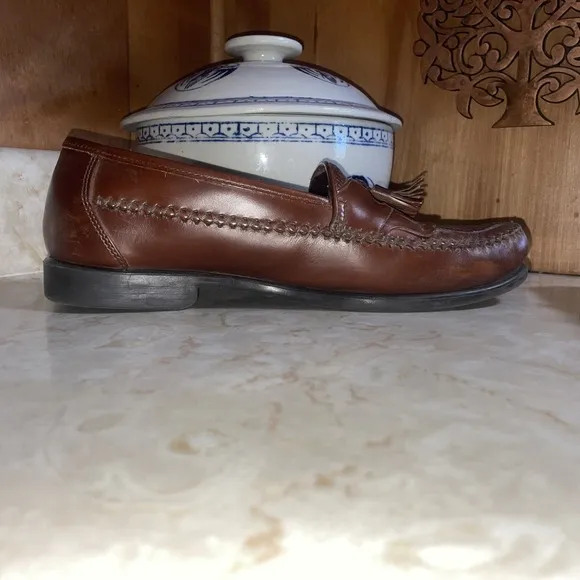 Hush Puppies Mens 10W San Remo Leather Loafers Shoes w/  Tassel Weave Brown