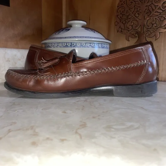 Hush Puppies Mens 10W San Remo Leather Loafers Shoes w/  Tassel Weave Brown