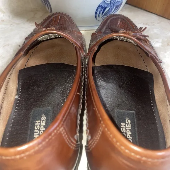 Hush Puppies Mens 10W San Remo Leather Loafers Shoes w/  Tassel Weave Brown