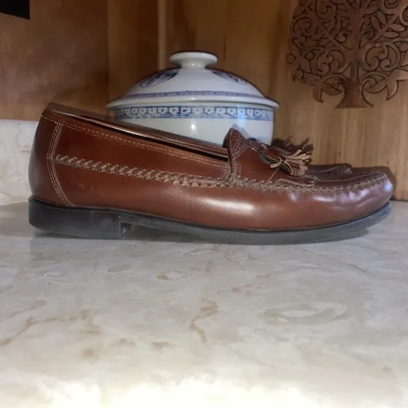Hush Puppies Mens 10W San Remo Leather Loafers Shoes w/  Tassel Weave Brown
