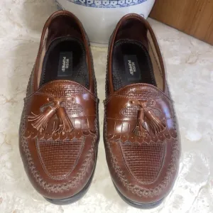 Hush Puppies Mens 10W San Remo Leather Loafers Shoes w/  Tassel Weave Brown