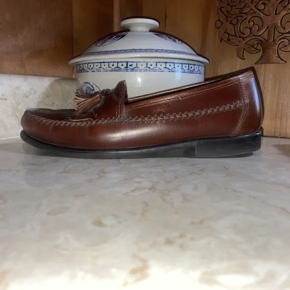 Hush Puppies Mens 10W San Remo Leather Loafers Shoes w/  Tassel Weave Brown