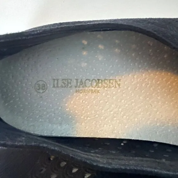 Ilse Jacobsen Womens Perforated Black Slip-On Shoes Size 38 Rubber Sole