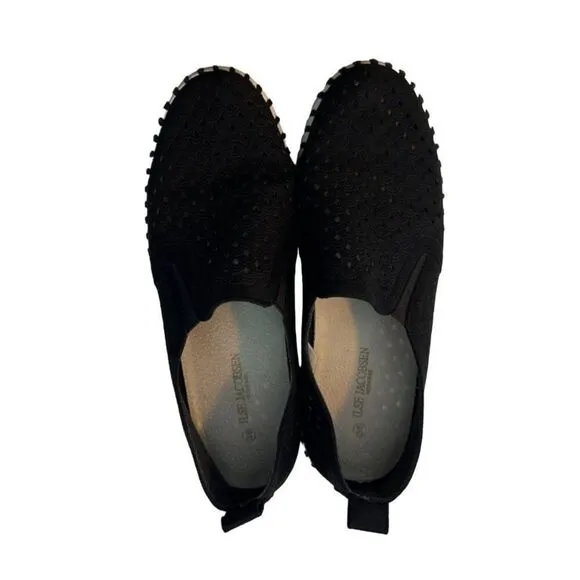 Ilse Jacobsen Womens Perforated Black Slip-On Shoes Size 38 Rubber Sole